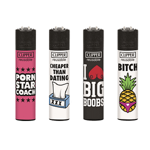 "Porn Slogan 2" Collection de 4 briquets Clipper rechargeable