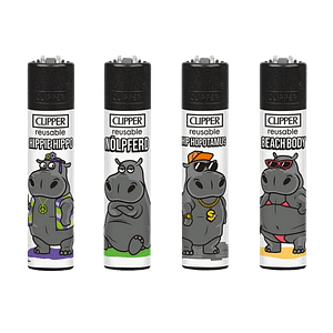 Série de 4 briquets Clipper rechargeable. Famille Hippopotame