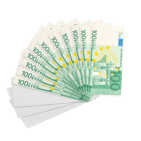 Paquet de 12 feuilles à rouler en forme de billet de 100 euros et 12 filtres en papier