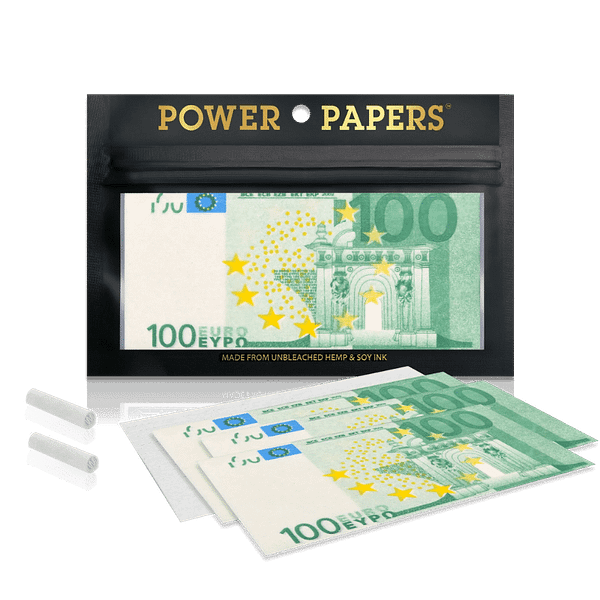 Paquet de 12 feuilles à rouler en forme de billet de 100 euros et 12 filtres en papier